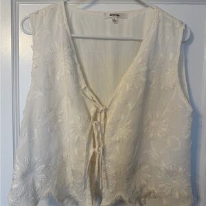 White Embroidered Front Tie Top